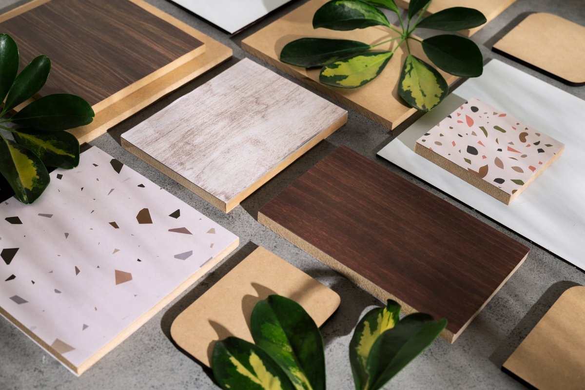 Top view on boards of flooring samples