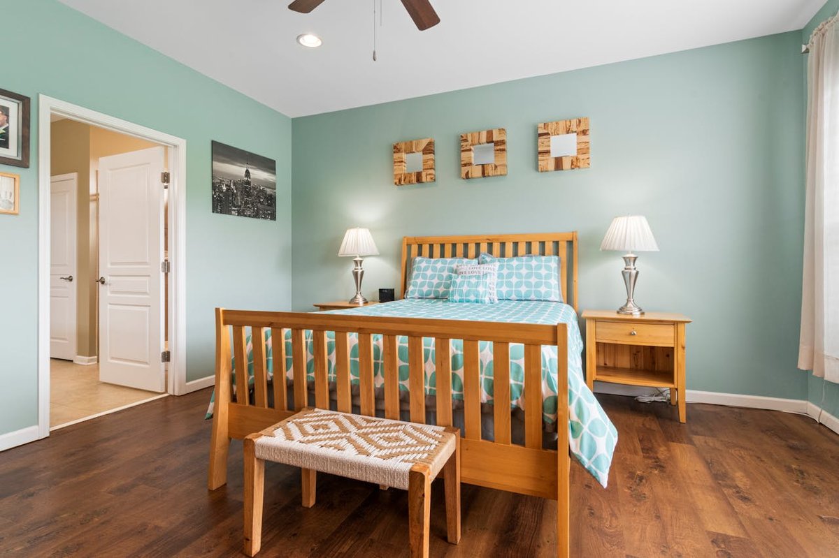 Wooden Bed in Bedroom