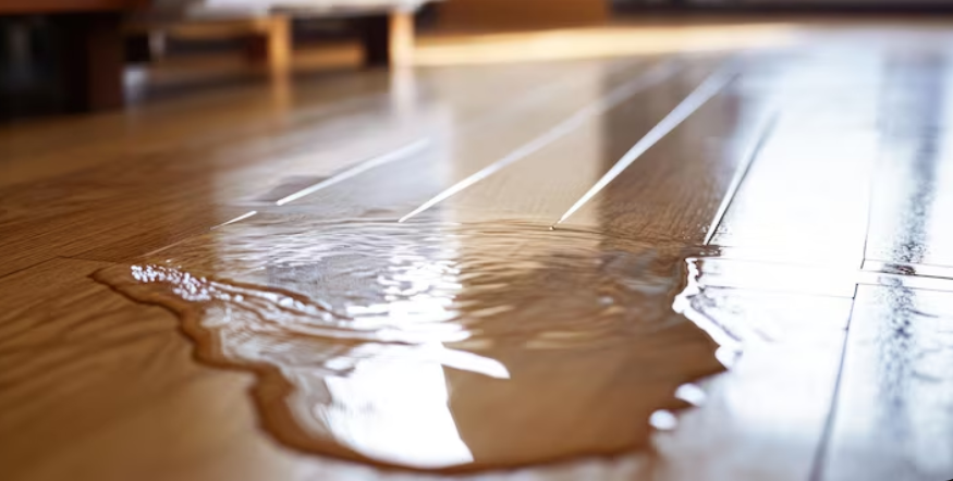 water on floor due to leak